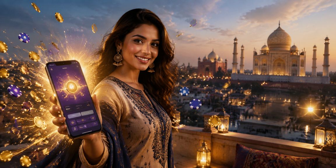 Female player using mobile payment app on her device in India
